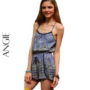 ANGIE Blue & Black Boho Print Romper, L, NWT!